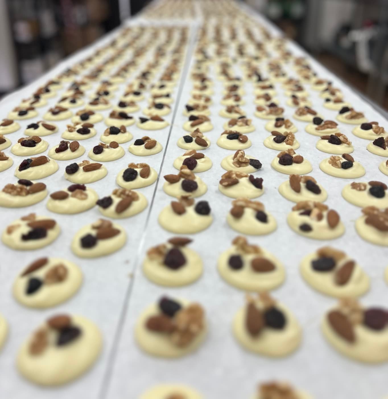 Chocolat blanc garni de raisins, d'amandes et de noix